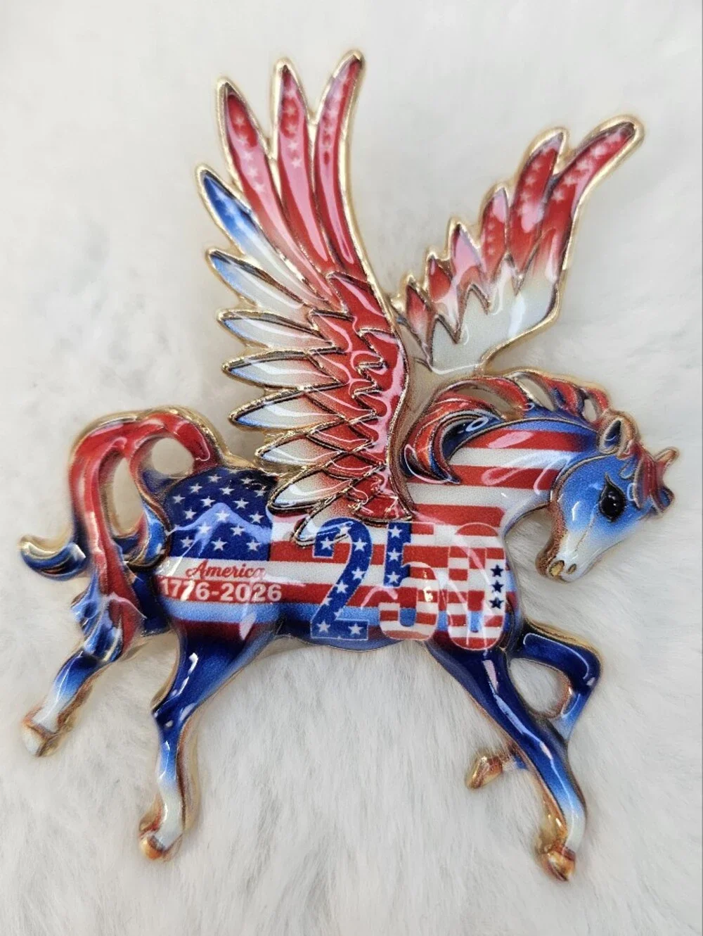 Patriotic Pegasus 250th Anniversary Enamel Pin - Red White Blue